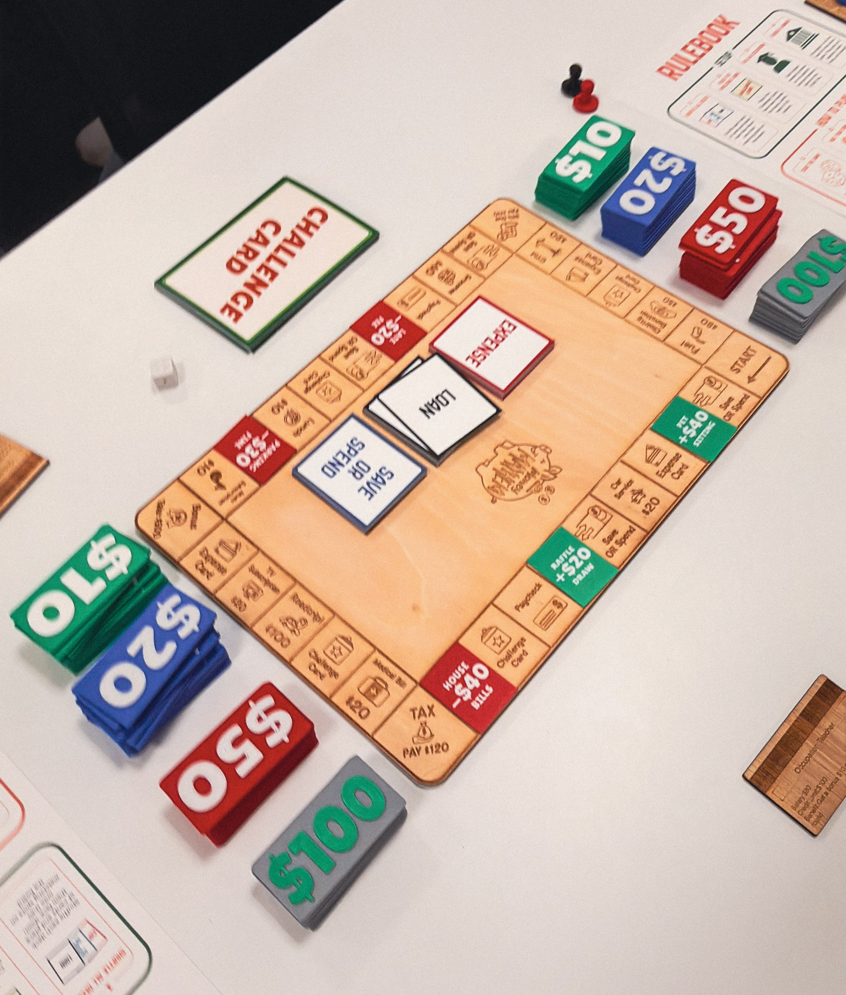 Finished Money Mayhem game set up on Launch Day